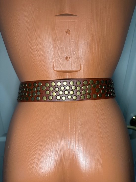 CALVIN KLEIN Brown Leather Brass Studded Belt L-XL $75 EUC KL main image 9